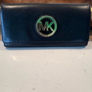 Michael Kors Black Leather Wallet with Gold Cut Out Logo